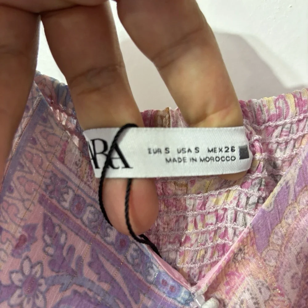 ZARA Women's Small Pink Purple Sleeveless Floral Boho Ruffle Maxi Dress